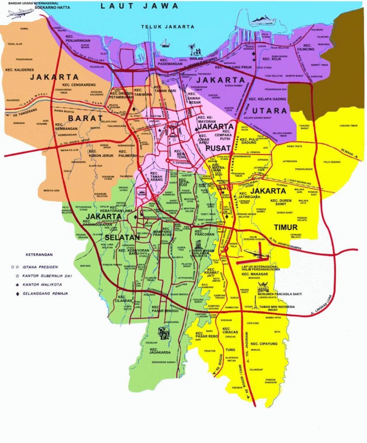 kart over Jakarta attraksjoner