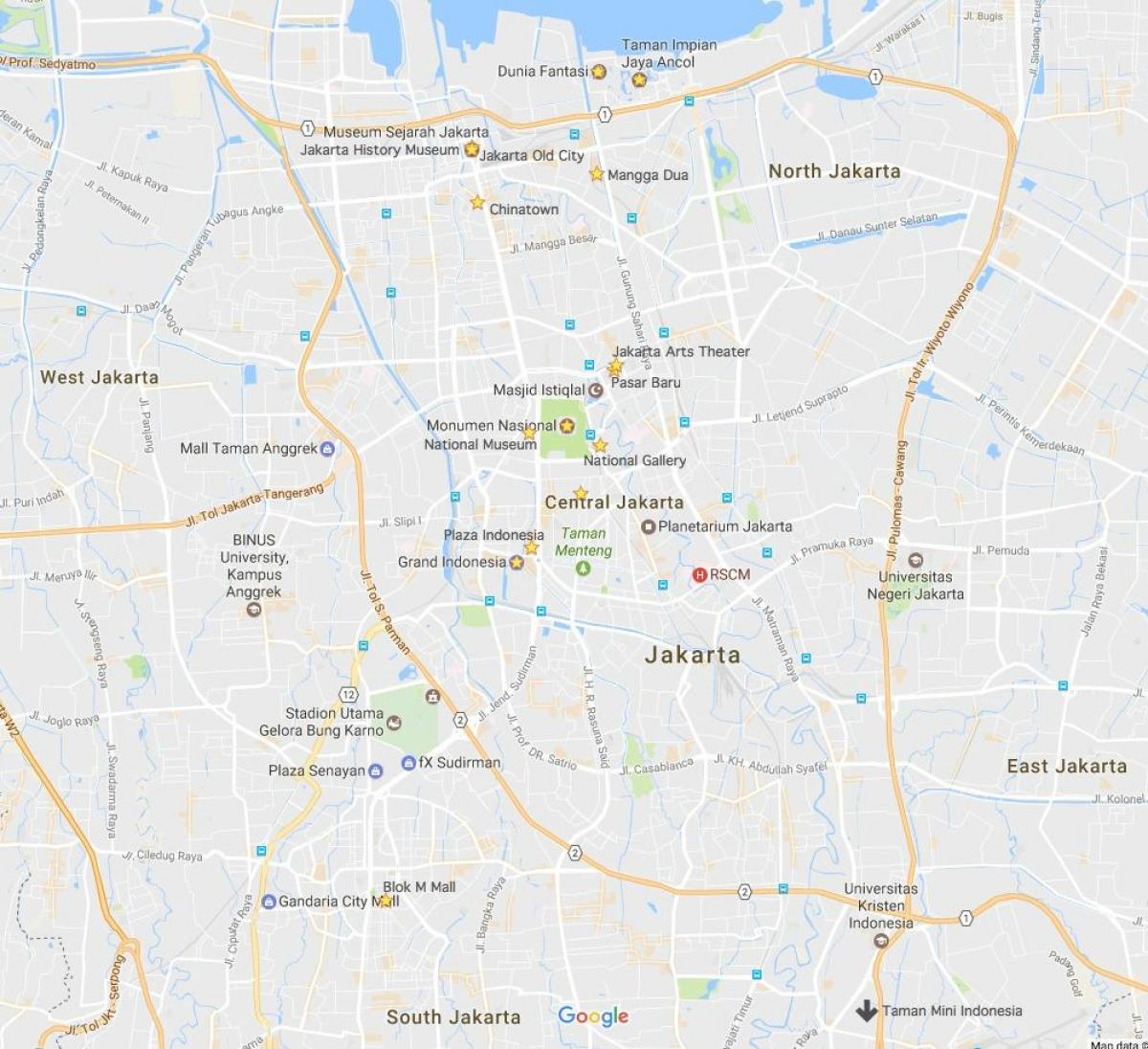 kart over Jakarta kjøpesentre